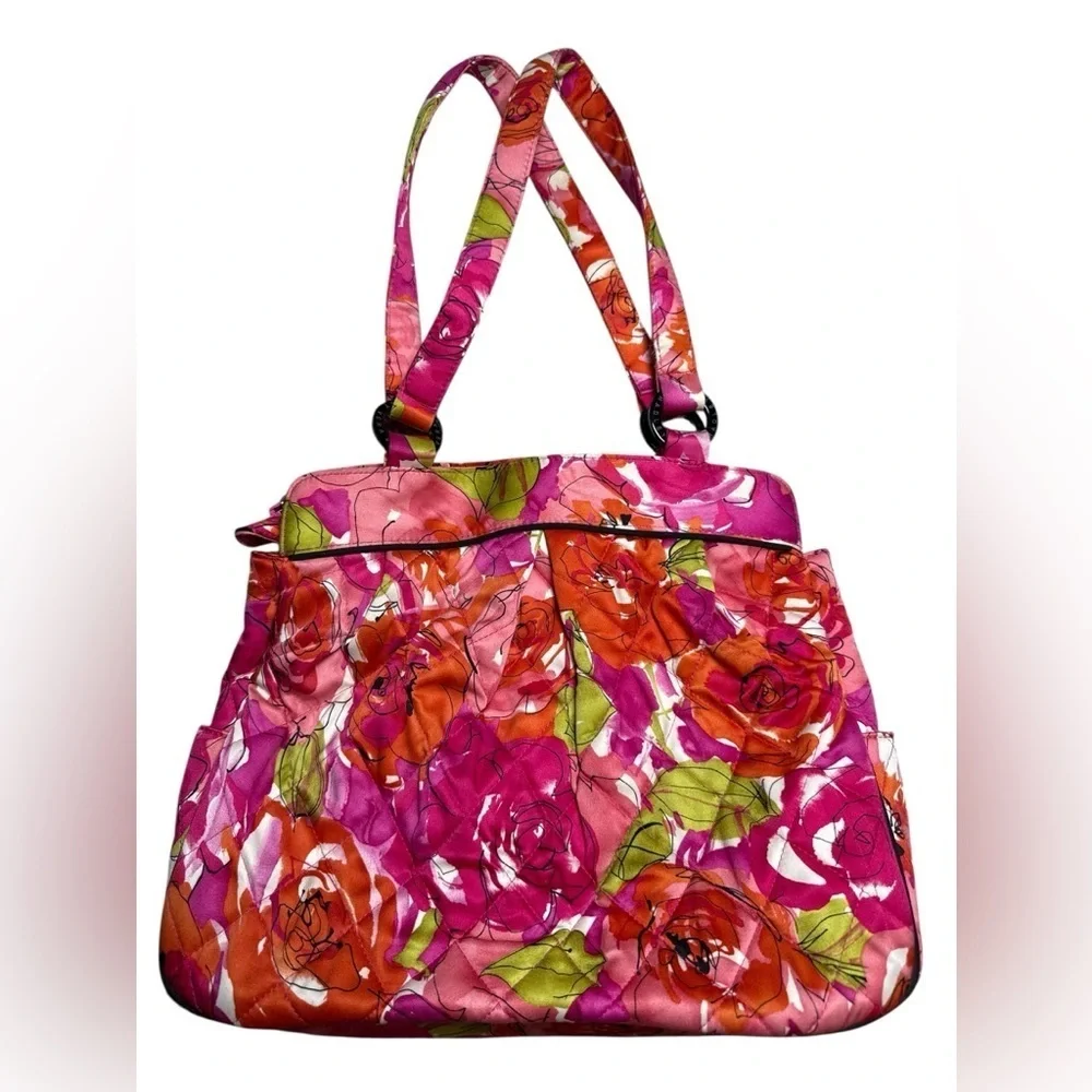 Vera Bradley Quilted Floral Shoulder Bag – Bold Pink & Orange Roses - Picture 2 of 6